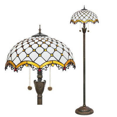 16 Inch Vintage Tiffany Style Floor Lamp Cream Amber Stained Glass Light