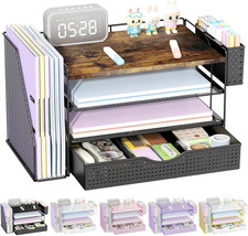 Wood Desk Organizers and Accessories with File Sorters, 4-Tier Desk Accessories