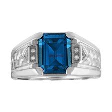 Natural Blue Topaz Gemstone with 925 Sterling Silver Ring for Men's AJ586