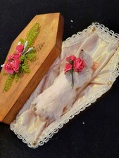 Taxidermy Mouse in wood Coffin with flowers Real Stuffed Mouse animal taxidermy