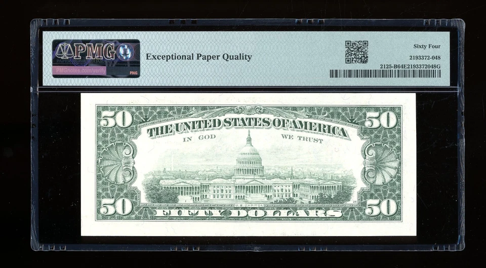 DBR 1993 $50 FRN New York Fr. 2125-B PMG 64 EPQ Serial B11941558E - Image 2 of 2
