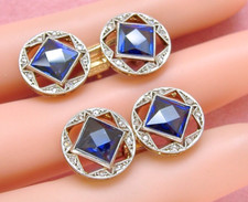 ART DECO ROSE DIAMOND 6ctw SYNTHETIC BLUE SAPPHIRE DOUBLE CUFFLINKS 1930 FRANCE