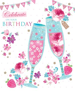 Celebrate On Your Birthday Champagne Glasses Bunting Design Open