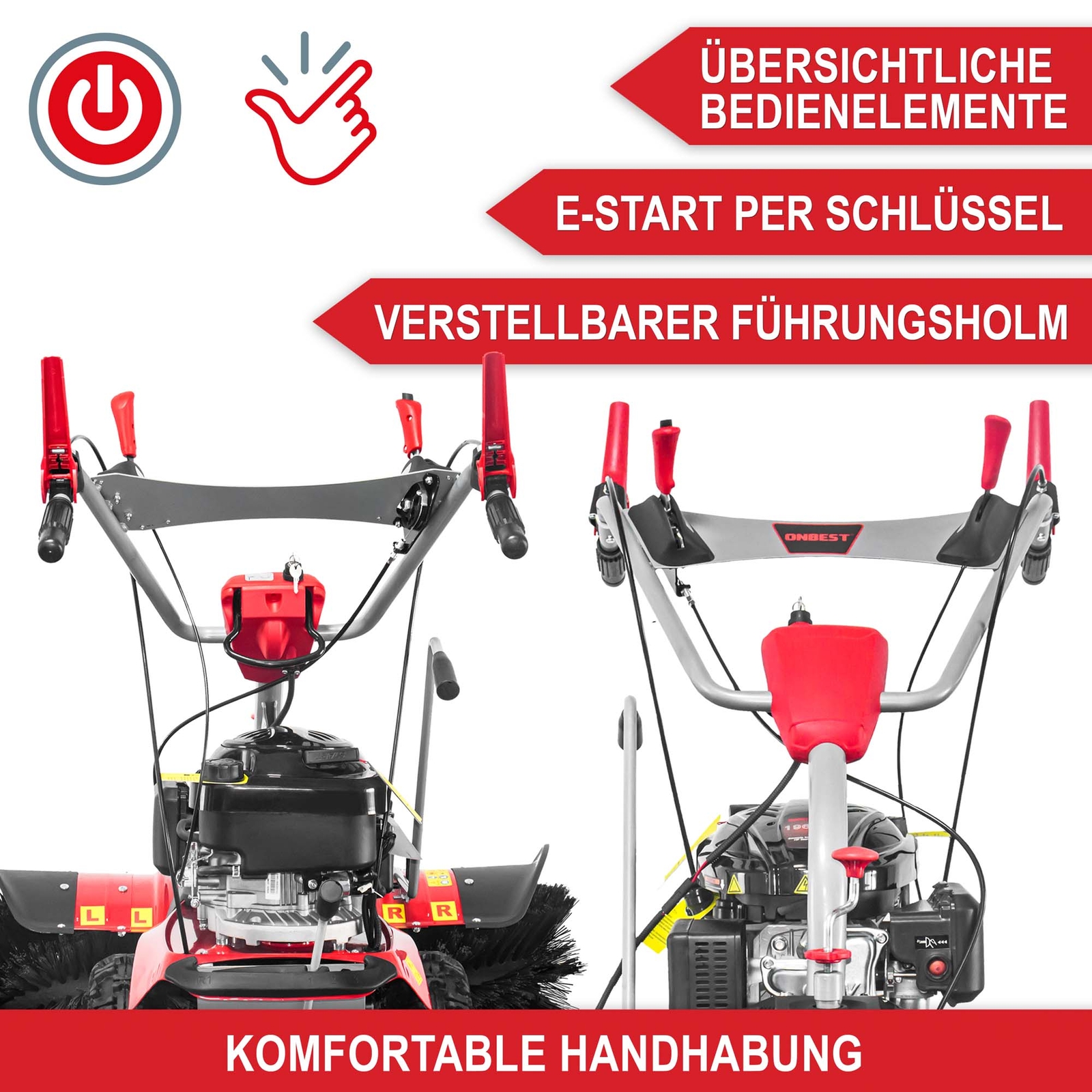 CHIMHOON Benzin-Kehrmaschine 1,7 PS 43cc – Mit 60 Cm Arbeitsbreite, Einstellbare Geschwindigkeit, Luftgekühlt, Für Kunstrasen, Straßen & Gehwege