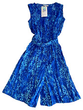 Vintage Short Jumpsuit/Romper with Belt Button Up Elastic Waist Blue Medium