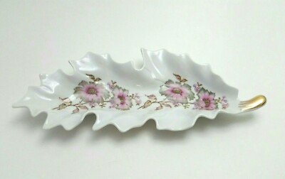 Old Nuremberg Bavaria Germany Leaf Shape Pink Shasta Daisies Celery Dish Relish 