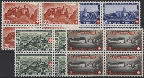 Switzerland 1944 National Fete & Red Cross set of 4, blocks of 4, mint MM - Picture 1 of 2