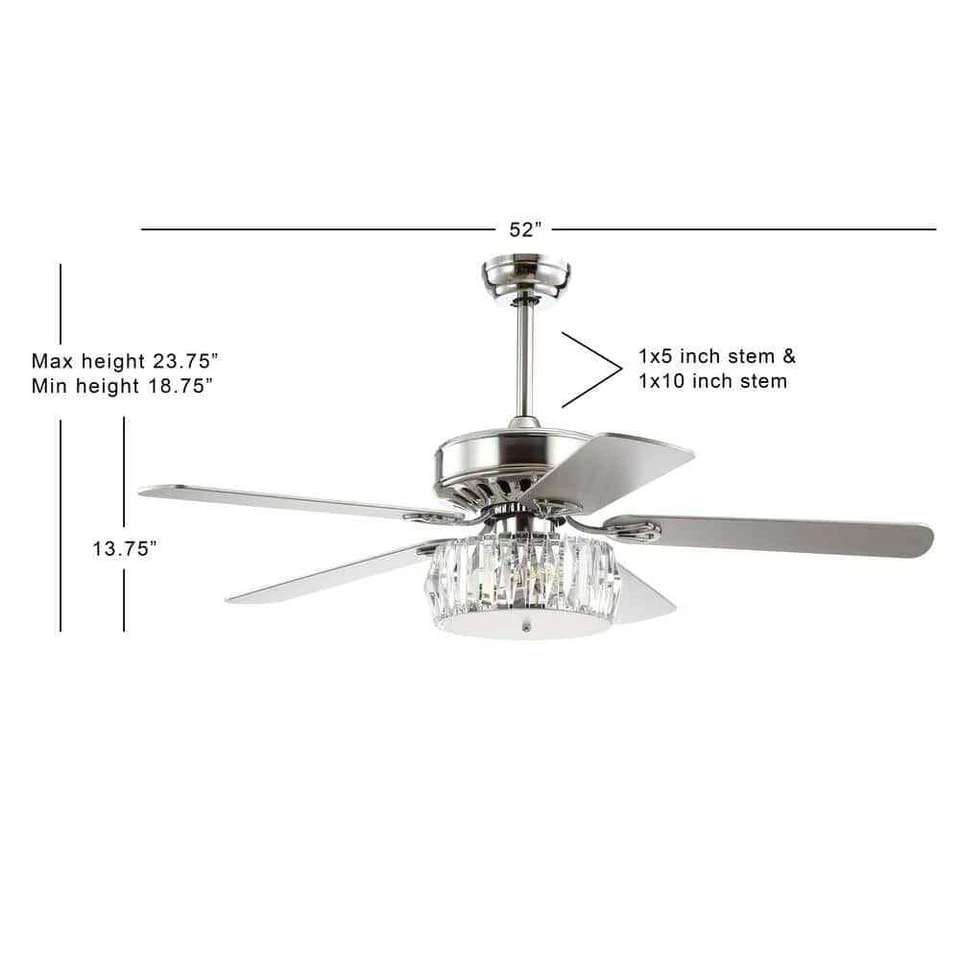 Mandy 52 3-Light Crystal Prism Drum LED Ceiling Fan with Remote - Chrome - Image 4 of 4