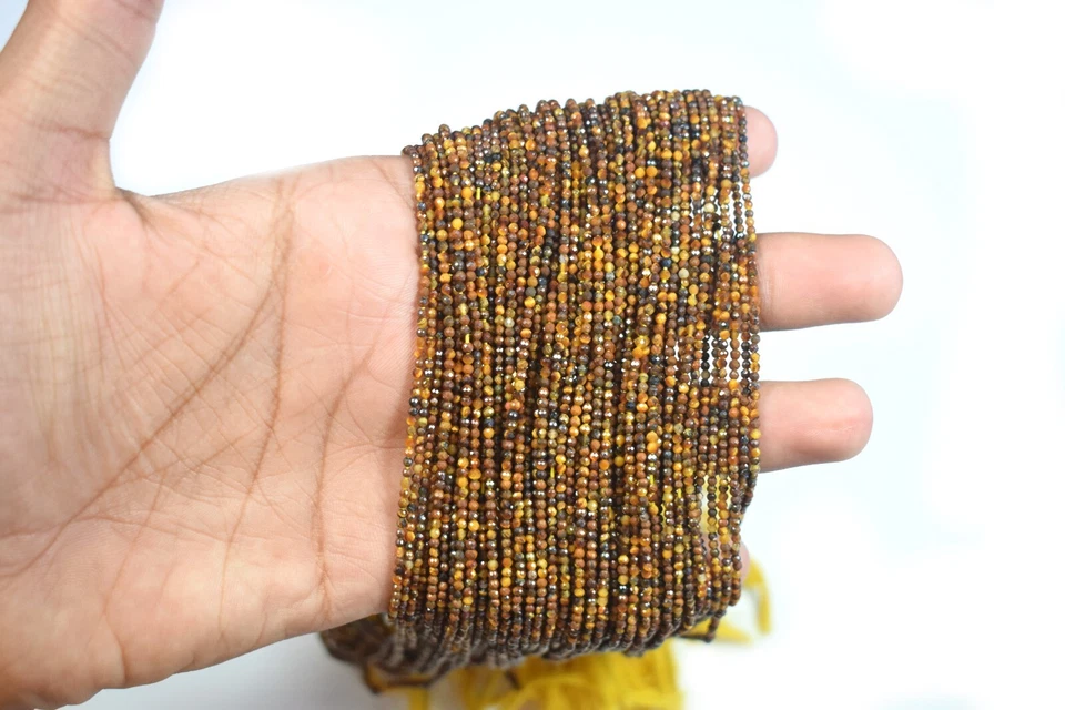 2 Strang 2-3 MM AAA + Natürliches Tigerauge Mikro Facettiert Rund Edelstein P... - Bild 3 von 4