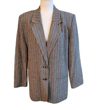 Vintage 90s Sag Harbor black Beige gingham Linen Blend Blazer Jacket Size 14