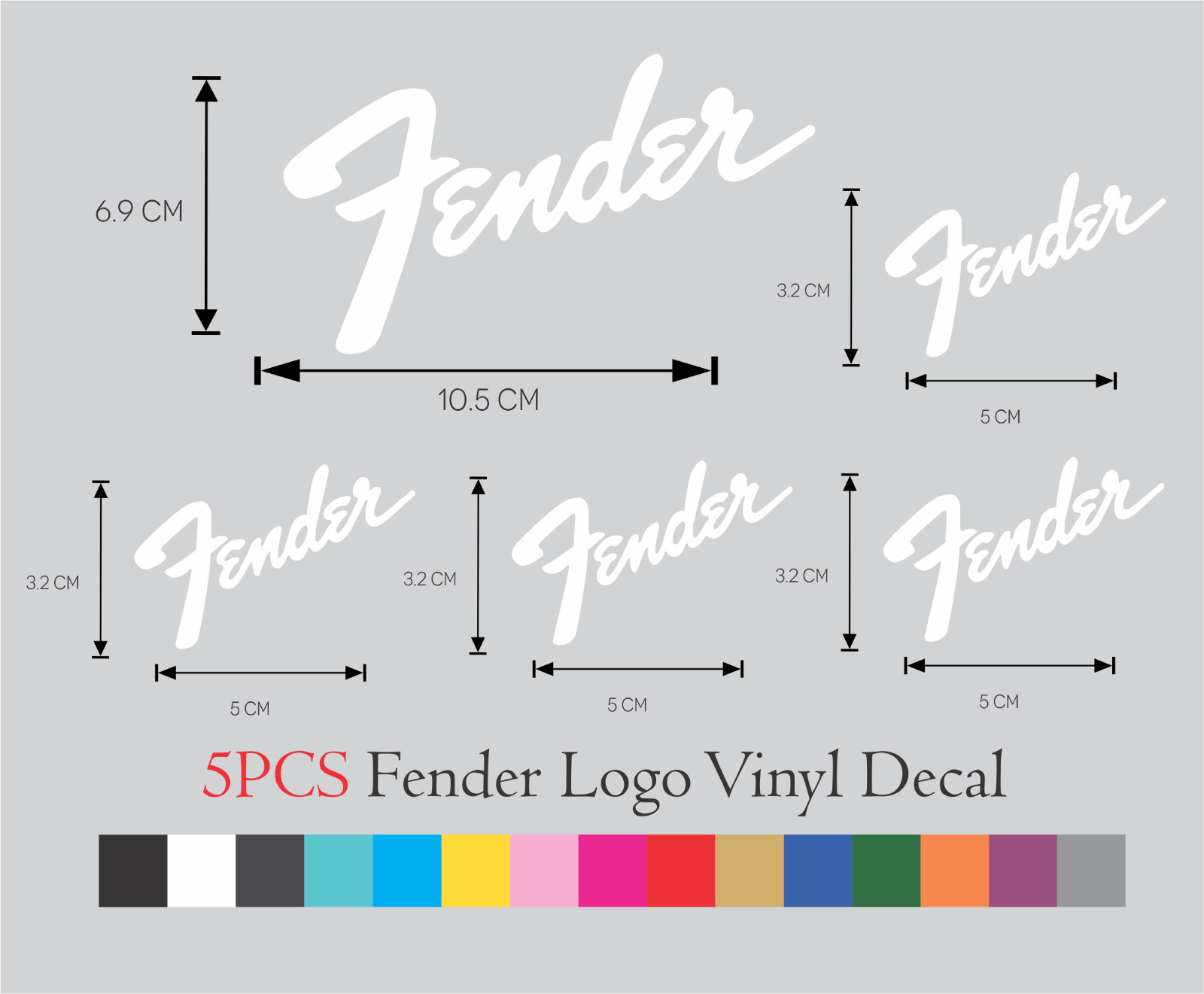 5 PCS Fender Guitar Logo Die Cut Vinyl Sticker