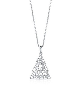 Authentic Ivy & Bauble White Gold Plated CZ Christmas Tree Pendant Necklace, 16"+2" Chain