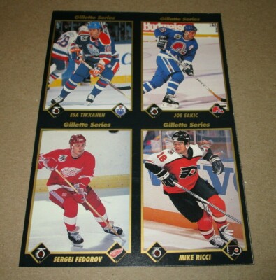 1991-92 GILLETTE  Hockey 4 CARD PANEL FEDOROV SAKIC RICCI TIKKANEN