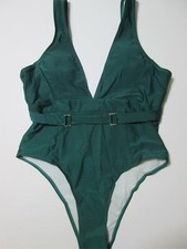 Unbranded Women Size L One Piece Swimsuit Green Wireless Lined Cups Open Back
