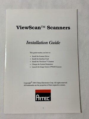 Artec ~ ViewScan Scanners Installation Guide