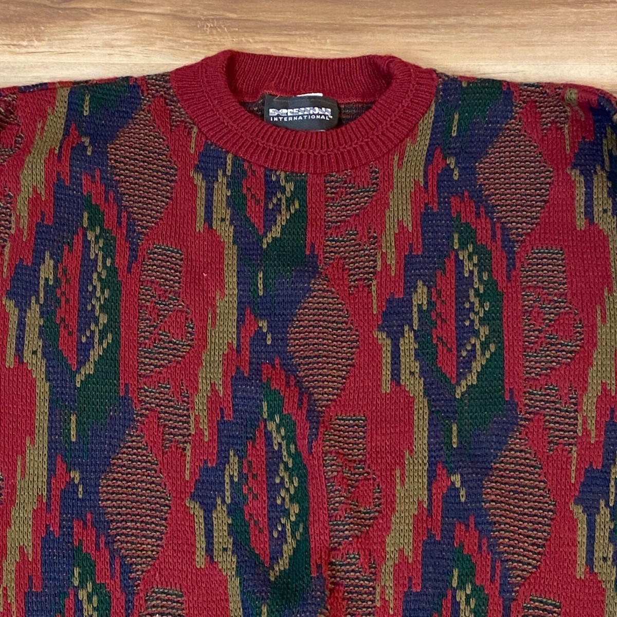 Vintage 90s Sweater Mens 1X Cosby Textured 3D USA Expression