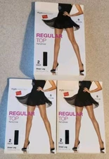Hanes Regular Top Pantyhose 6 PAIRS Jet Black SIZE B Sheer Leg Reinforced Toe