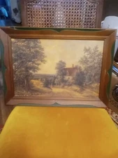Vintage Robert Gallon Afternoon Print Pastoral Rural White House Walnut Frame