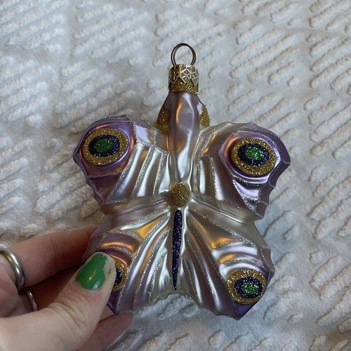 2000 Patricia Breen Flutterby Santa Handarbeit Neeman Marcus Glas Ornament lila - Bild 3 von 9
