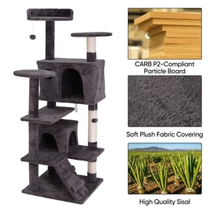 55' Multi-Level Cat Tree Tower Kitten Condo House W/Scratching Posts Dark Grey
