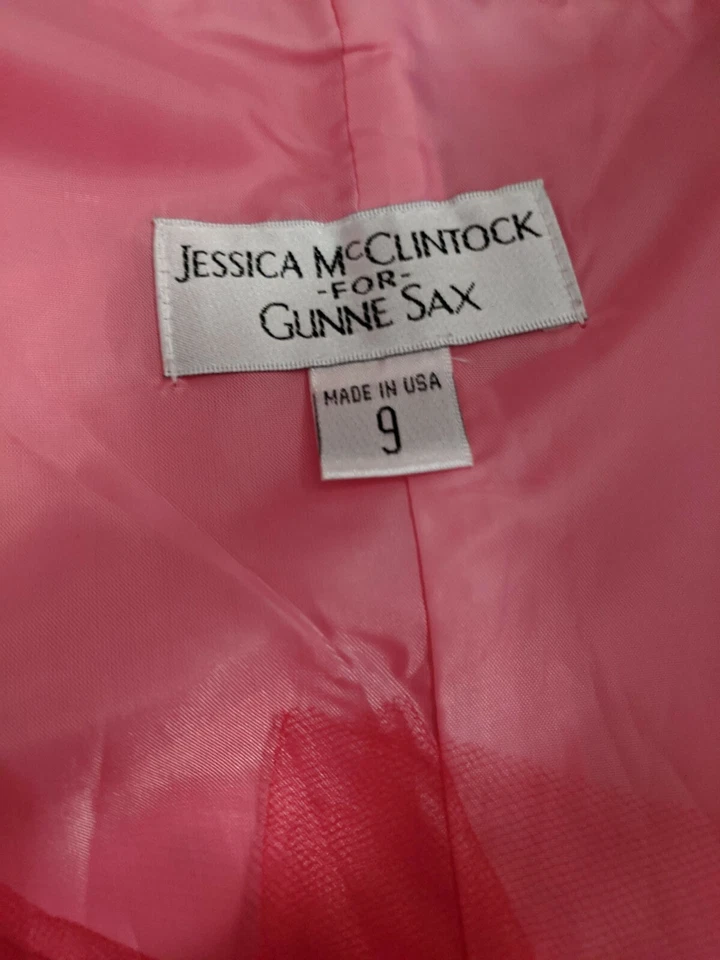 Vestido De Colección Gunne Sax Jessica McClintock Sin Tirantes Rosa Caliente Polkadot Talla 9 Mediano M Foto 3 de 4