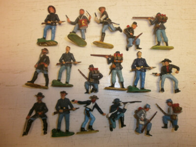 3. Convolute 17 Old Elastolin Plastic Figures Yankee Southerner To 1 5/8in