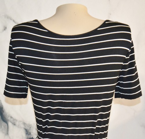 CALVIN KLEIN Black White Striped Stretch Jersey Dress 2 with Rope Belt Unlined - Picture 8 of 10