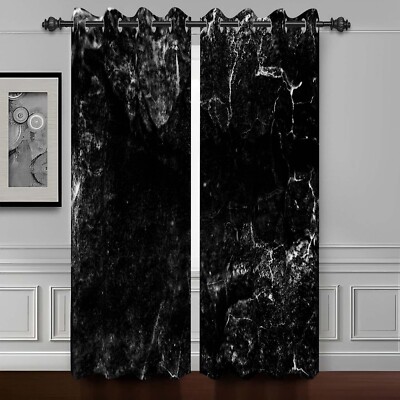 Black Marble with White Texture Abstract Print Darkening Modern Luxury 26Wx63H