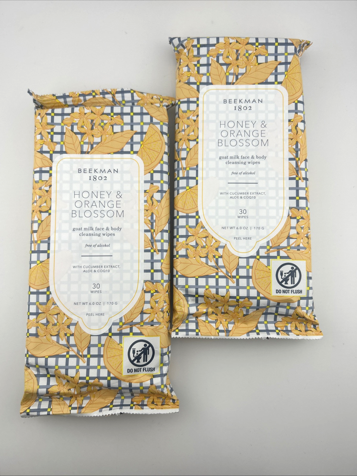 BEEKMAN 1802 Honey Orange Blossom Goat Milk Face Body Wipes Pack of 30x2