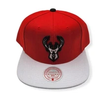 Mitchell & Ness Milwaukee Bucks Cardinal Red 2 Tone Adjustable Snapback Hat Cap