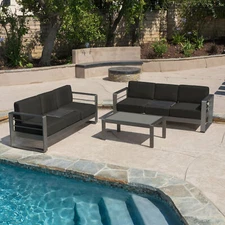 Coral Bay Outdoor Gray Aluminum 3 Piece Sofa Set with Dark Gray Water Resistant