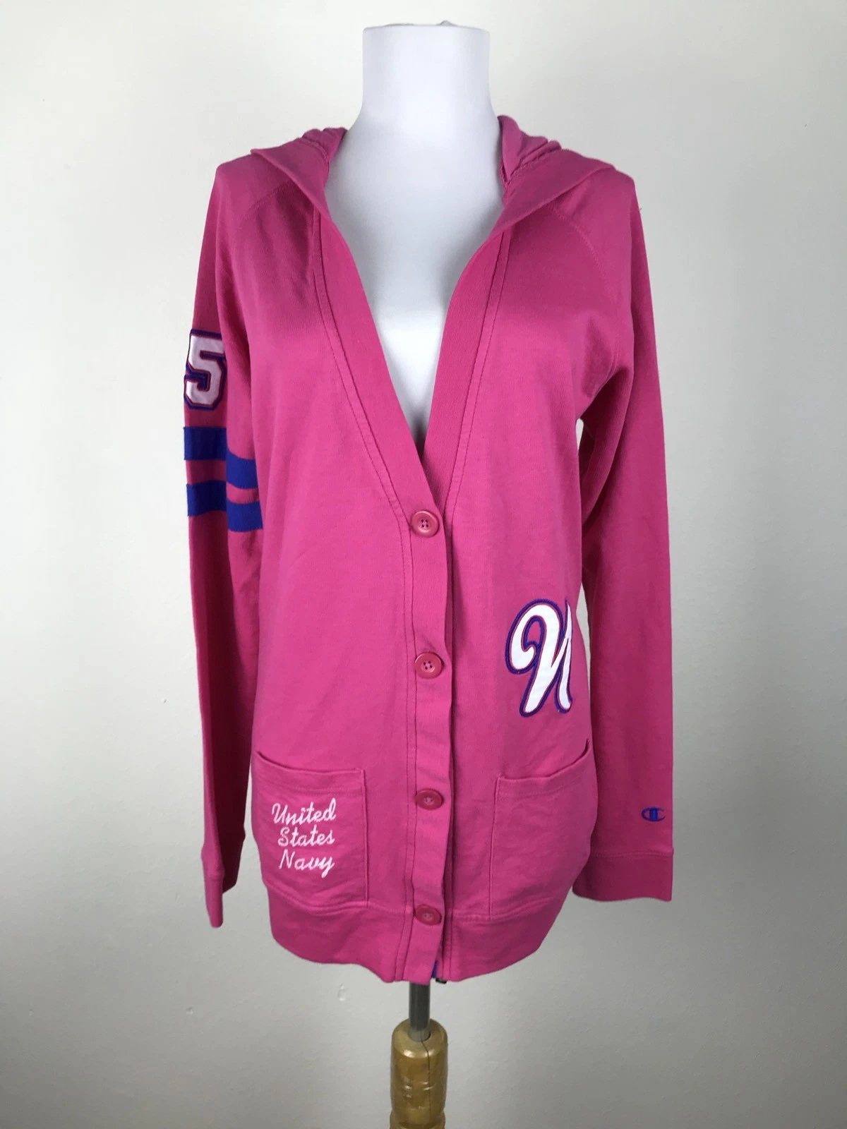 Champion Heritage Cardigan Sweatshirt Size L Pink United States Navy Embroidered