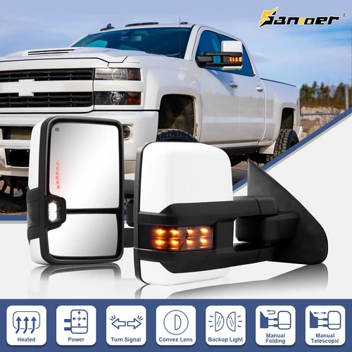 2014-2019 Tow Mirrors Power Heated Painted White for GMC Sierra 2500 HD Manual