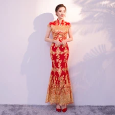New Chinese Bride Wedding Dress Slim Fit Wedding Dress Fish Tail Cheongsam