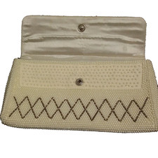 Vtg Full Beaded Pearl Wallet Hand Purse Made in Japan 8"