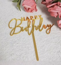 Happy Birthday Cake Topper, Gold Mirror Acrylic Cake Topper, Free Shipping
