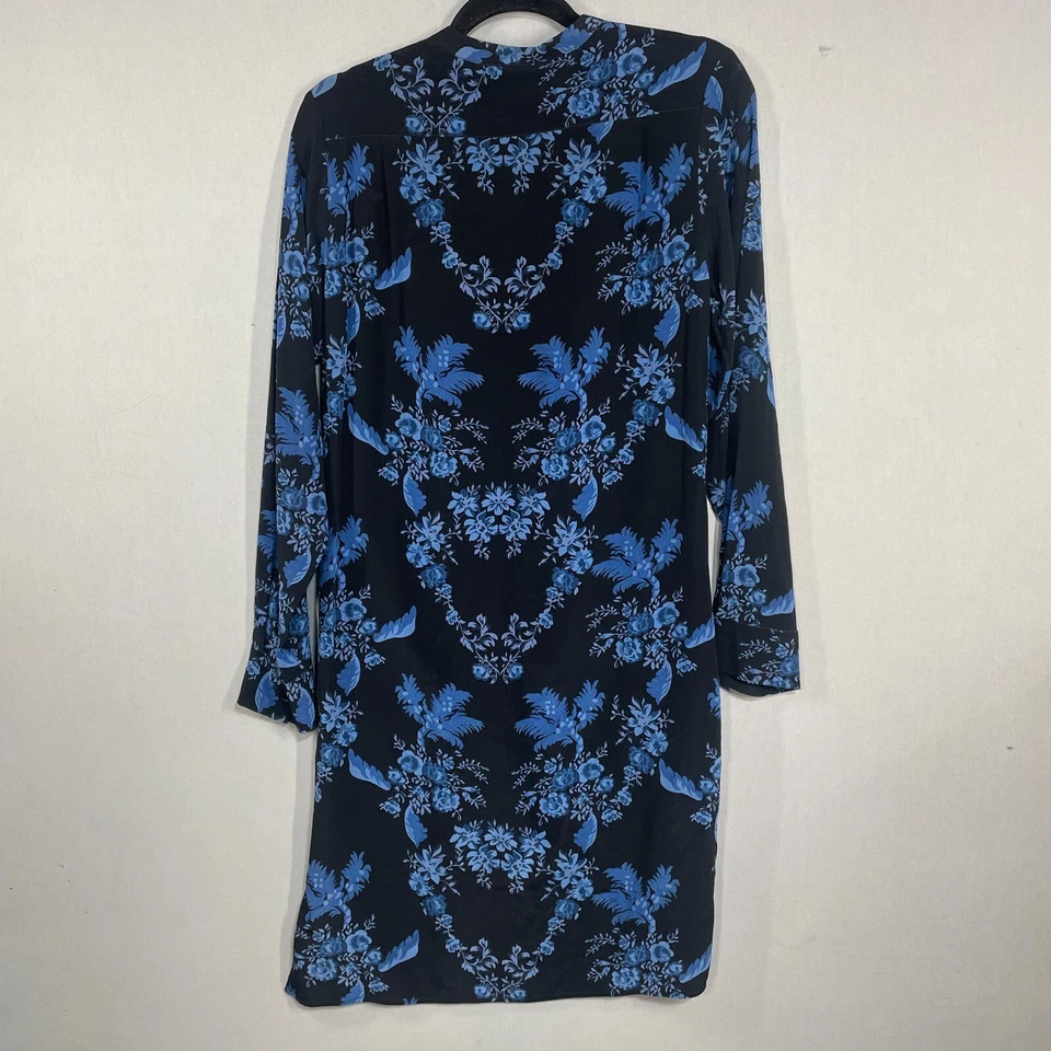 Vestido Camisa Stella McCartney Mujer IT 40 US 6 Azul Floral Seda Midi Carrera Foto 3 de 4
