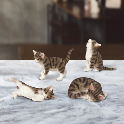 3'' H different poses miniature tan tabby cats Figurine 4 PCS Figurine Room Decor