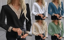 Women's Long Sleeve Blouse Top Lace V-Neck New