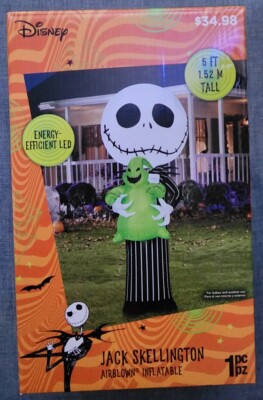 DISNEY JACK SKELLINGTON HUGGING OOGIE BOOGIE 5FT LED AIRBLOWN INFLATABLE NIB 5ft