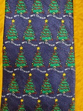 CAPE COD  BLUE GREEN  MENS CHRISTMAS TREES TIE  57"