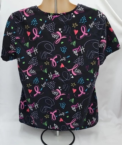 Scrubstar Damen Cancer Awareness V-Ausschnitt Peeling Large L schwarz Hoffnung rosa Band - Bild 2 von 3