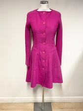 Armani Jeans Fuchsia Pink Collarless Wool Blend Fitted Long Sleeved Coat Size 10