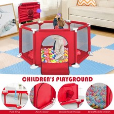 Foldable Baby Playpen 6 Sides Toddler Kid Safety Play Pen with Breathable Mesh -