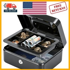 Safe and Portable Cash Box with Removable Tray  Key Lock - Stylish Black Design