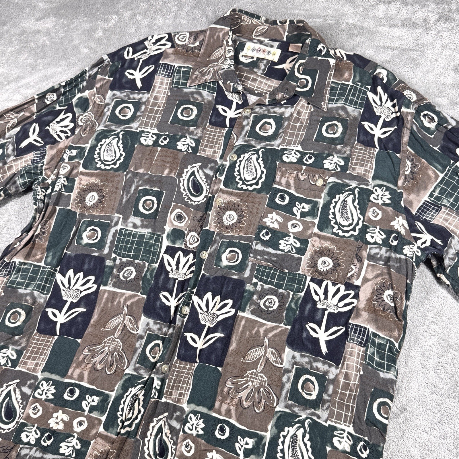 Campia Moda Navy Patchwork Print Button Up Shirt … - image 3