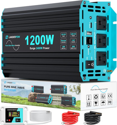 1200 Watt Pure Sine Wave Inverter, Power Inverter for Car, Camping, Solar, RV, T