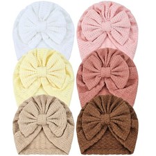 6 Pieces Soft Stretchy Turban Hats with Bow Newborn Nursery Hospital Caps