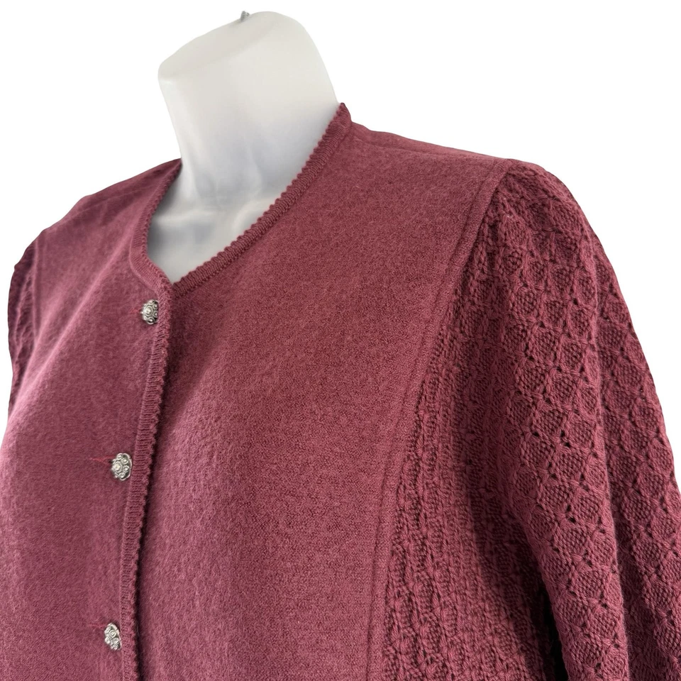 Geiger Sweater Womens 42 Burgundy 100% Wool Button Front Cardigan Made Austria - Image 2 of 4