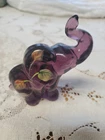 Fenton Purple Glass Elephant Trunk Up Figurine Hand Painted Flowers 5158 JN